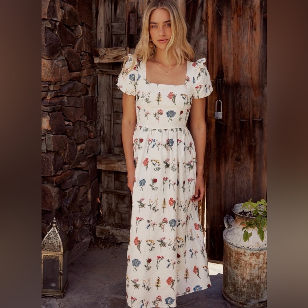Floral Square-Neck Maxi Dress - White
